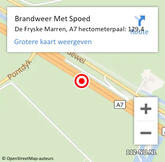 Locatie op kaart van de 112 melding: Brandweer Met Spoed Naar De Fryske Marren, A7 hectometerpaal: 129,4 op 21 april 2022 17:20