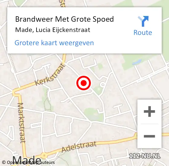 Locatie op kaart van de 112 melding: Brandweer Met Grote Spoed Naar Made, Lucia Eijckenstraat op 21 april 2022 17:27