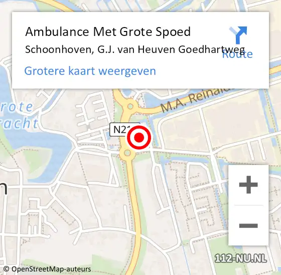 Locatie op kaart van de 112 melding: Ambulance Met Grote Spoed Naar Schoonhoven, G.J. van Heuven Goedhartweg op 21 april 2022 17:30