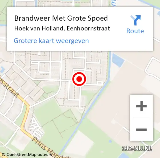 Locatie op kaart van de 112 melding: Brandweer Met Grote Spoed Naar Hoek van Holland, Eenhoornstraat op 21 april 2022 17:32