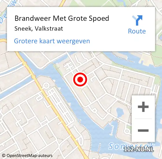 Locatie op kaart van de 112 melding: Brandweer Met Grote Spoed Naar Sneek, Valkstraat op 21 april 2022 17:36