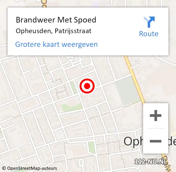 Locatie op kaart van de 112 melding: Brandweer Met Spoed Naar Opheusden, Patrijsstraat op 21 april 2022 17:56