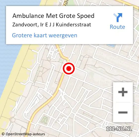Locatie op kaart van de 112 melding: Ambulance Met Grote Spoed Naar Zandvoort, Ir E J J Kuindersstraat op 21 april 2022 18:13