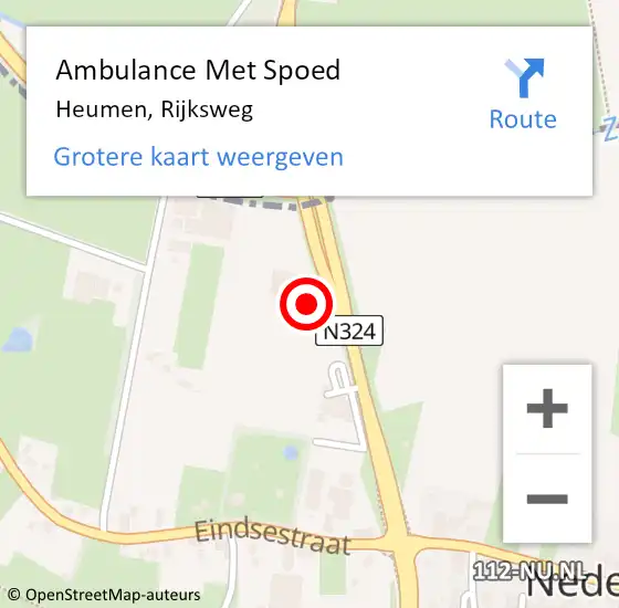 Locatie op kaart van de 112 melding: Ambulance Met Spoed Naar Heumen, Rijksweg op 21 april 2022 18:21