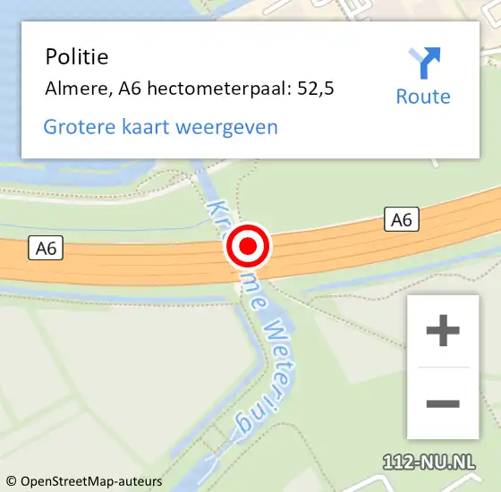 Locatie op kaart van de 112 melding: Politie Almere, A6 hectometerpaal: 52,5 op 21 april 2022 18:40