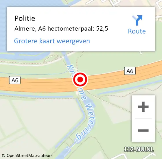 Locatie op kaart van de 112 melding: Politie Almere, A6 hectometerpaal: 52,5 op 21 april 2022 18:42