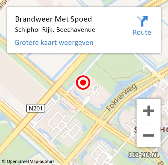 Locatie op kaart van de 112 melding: Brandweer Met Spoed Naar Schiphol-Rijk, Beechavenue op 21 april 2022 18:51
