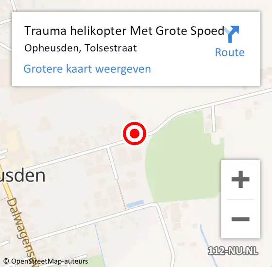 Locatie op kaart van de 112 melding: Trauma helikopter Met Grote Spoed Naar Opheusden, Tolsestraat op 21 april 2022 18:59