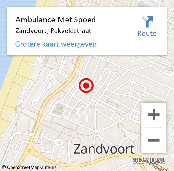 Locatie op kaart van de 112 melding: Ambulance Met Spoed Naar Zandvoort, Pakveldstraat op 21 april 2022 19:21