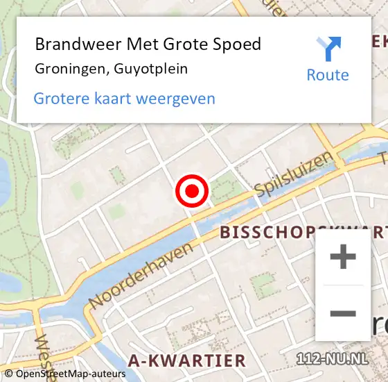 Locatie op kaart van de 112 melding: Brandweer Met Grote Spoed Naar Groningen, Guyotplein op 21 april 2022 19:31