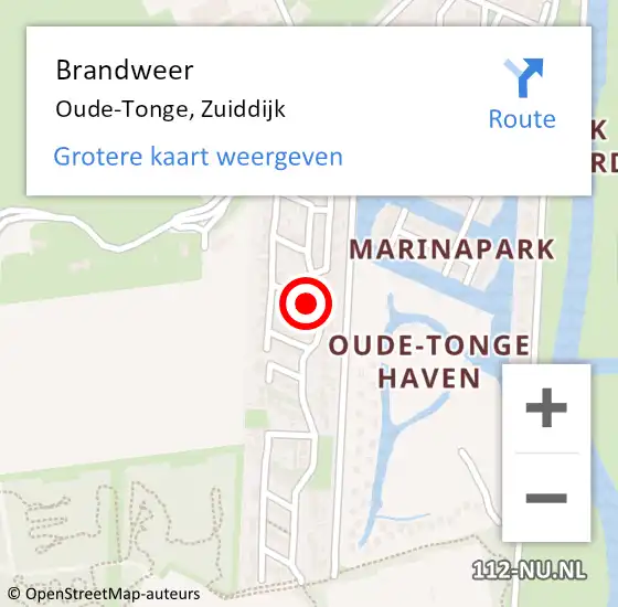 Locatie op kaart van de 112 melding: Brandweer Oude-Tonge, Zuiddijk op 21 april 2022 19:41