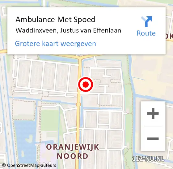 Locatie op kaart van de 112 melding: Ambulance Met Spoed Naar Waddinxveen, Justus van Effenlaan op 21 april 2022 19:47