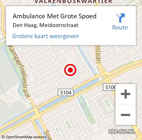 Locatie op kaart van de 112 melding: Ambulance Met Grote Spoed Naar Den Haag, Meidoornstraat op 21 april 2022 20:01