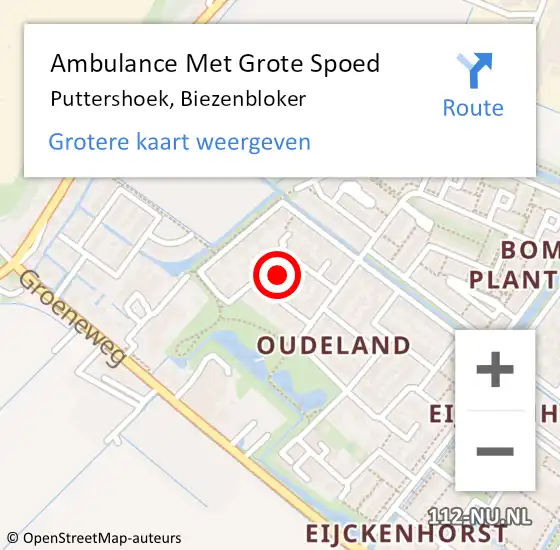 Locatie op kaart van de 112 melding: Ambulance Met Grote Spoed Naar Puttershoek, Biezenbloker op 21 april 2022 20:02