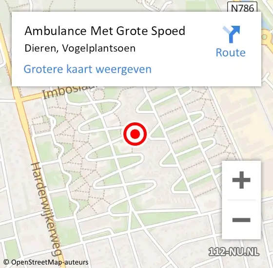 Locatie op kaart van de 112 melding: Ambulance Met Grote Spoed Naar Dieren, Vogelplantsoen op 21 april 2022 20:06
