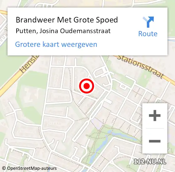 Locatie op kaart van de 112 melding: Brandweer Met Grote Spoed Naar Putten, Josina Oudemansstraat op 21 april 2022 20:16