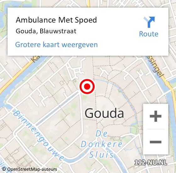 Locatie op kaart van de 112 melding: Ambulance Met Spoed Naar Gouda, Blauwstraat op 21 april 2022 20:43