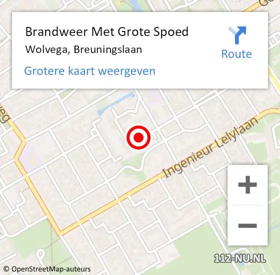 Locatie op kaart van de 112 melding: Brandweer Met Grote Spoed Naar Wolvega, Breuningslaan op 21 april 2022 20:54