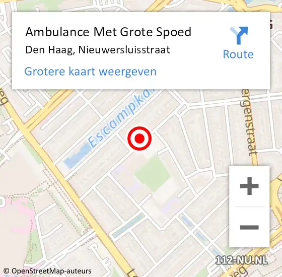 Locatie op kaart van de 112 melding: Ambulance Met Grote Spoed Naar Den Haag, Nieuwersluisstraat op 21 april 2022 20:58