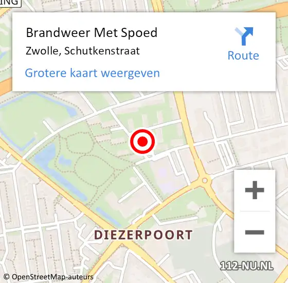 Locatie op kaart van de 112 melding: Brandweer Met Spoed Naar Zwolle, Schutkenstraat op 21 april 2022 21:29