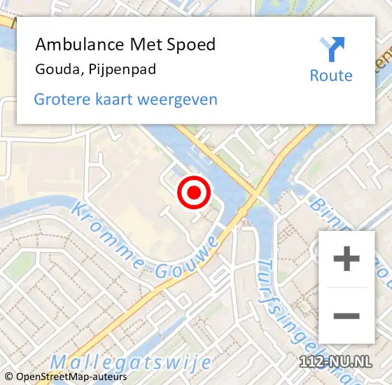 Locatie op kaart van de 112 melding: Ambulance Met Spoed Naar Gouda, Pijpenpad op 21 april 2022 21:32