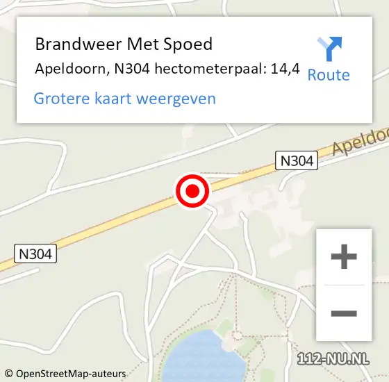 Locatie op kaart van de 112 melding: Brandweer Met Spoed Naar Apeldoorn, N304 hectometerpaal: 14,4 op 21 april 2022 21:45