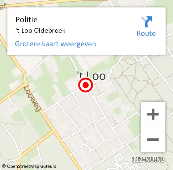 Locatie op kaart van de 112 melding: Politie 't Loo Oldebroek op 21 april 2022 21:54