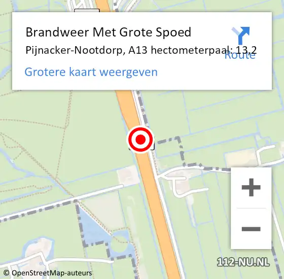 Locatie op kaart van de 112 melding: Brandweer Met Grote Spoed Naar Pijnacker-Nootdorp, A13 hectometerpaal: 13,2 op 21 april 2022 22:12