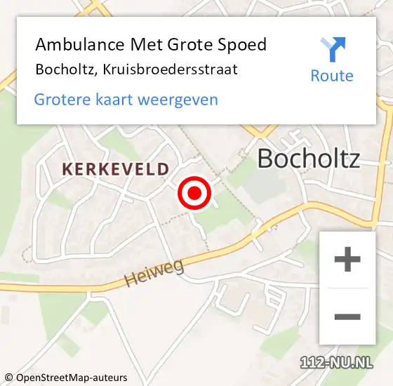 Locatie op kaart van de 112 melding: Ambulance Met Grote Spoed Naar Bocholtz, Kruisbroedersstraat op 15 juli 2014 08:23