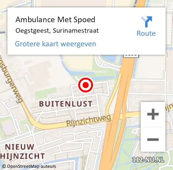 Locatie op kaart van de 112 melding: Ambulance Met Spoed Naar Oegstgeest, Surinamestraat op 21 april 2022 22:26