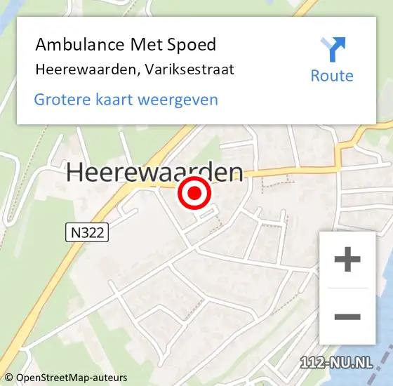Locatie op kaart van de 112 melding: Ambulance Met Spoed Naar Heerewaarden, Variksestraat op 21 april 2022 22:49