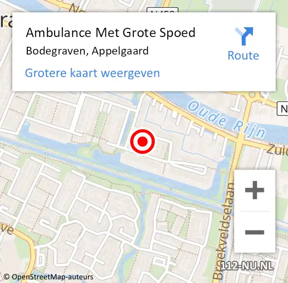 Locatie op kaart van de 112 melding: Ambulance Met Grote Spoed Naar Bodegraven, Appelgaard op 21 april 2022 23:27