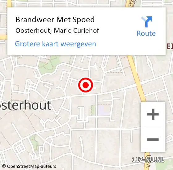 Locatie op kaart van de 112 melding: Brandweer Met Spoed Naar Oosterhout, Marie Curiehof op 21 april 2022 23:44