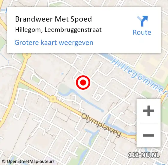 Locatie op kaart van de 112 melding: Brandweer Met Spoed Naar Hillegom, Leembruggenstraat op 22 april 2022 00:44