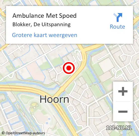 Locatie op kaart van de 112 melding: Ambulance Met Spoed Naar Blokker, De Uitspanning op 22 april 2022 00:49