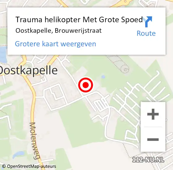 Locatie op kaart van de 112 melding: Trauma helikopter Met Grote Spoed Naar Oostkapelle, Brouwerijstraat op 22 april 2022 01:26