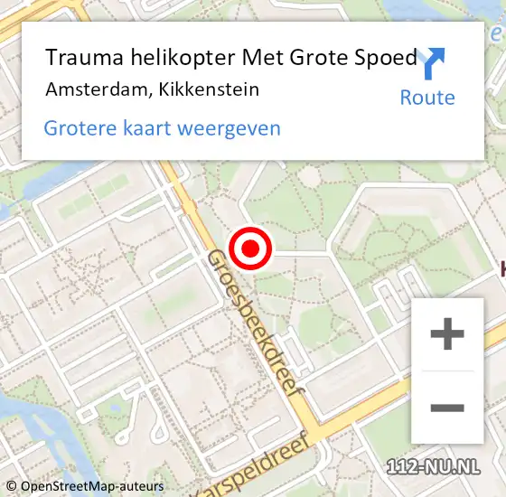 Locatie op kaart van de 112 melding: Trauma helikopter Met Grote Spoed Naar Amsterdam-Zuidoost, Kikkenstein op 22 april 2022 02:10