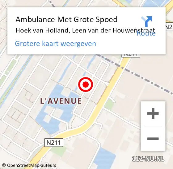 Locatie op kaart van de 112 melding: Ambulance Met Grote Spoed Naar Hoek van Holland, Leen van der Houwenstraat op 22 april 2022 03:08