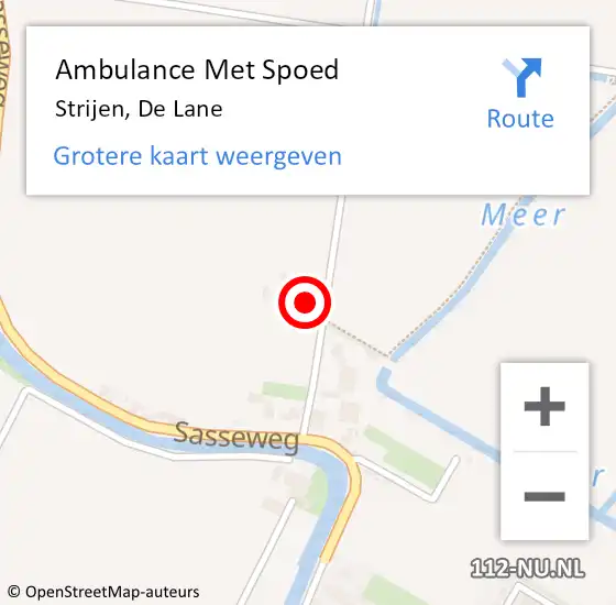 Locatie op kaart van de 112 melding: Ambulance Met Spoed Naar Strijen, De Lane op 22 april 2022 04:37