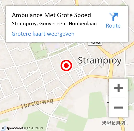 Locatie op kaart van de 112 melding: Ambulance Met Grote Spoed Naar Stramproy, Gouverneur Houbenlaan op 22 april 2022 05:30