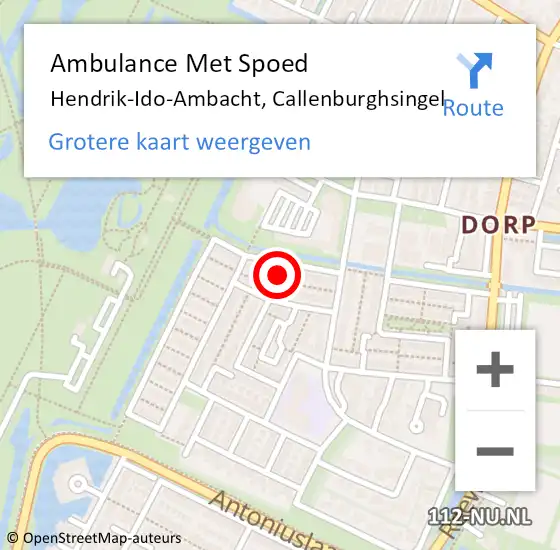 Locatie op kaart van de 112 melding: Ambulance Met Spoed Naar Hendrik-Ido-Ambacht, Callenburghsingel op 22 april 2022 06:42