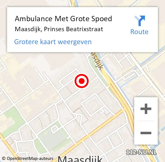 Locatie op kaart van de 112 melding: Ambulance Met Grote Spoed Naar Maasdijk, Prinses Beatrixstraat op 22 april 2022 06:56