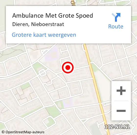 Locatie op kaart van de 112 melding: Ambulance Met Grote Spoed Naar Dieren, Nieboerstraat op 22 april 2022 07:18