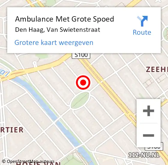 Locatie op kaart van de 112 melding: Ambulance Met Grote Spoed Naar Den Haag, Van Swietenstraat op 22 april 2022 07:24
