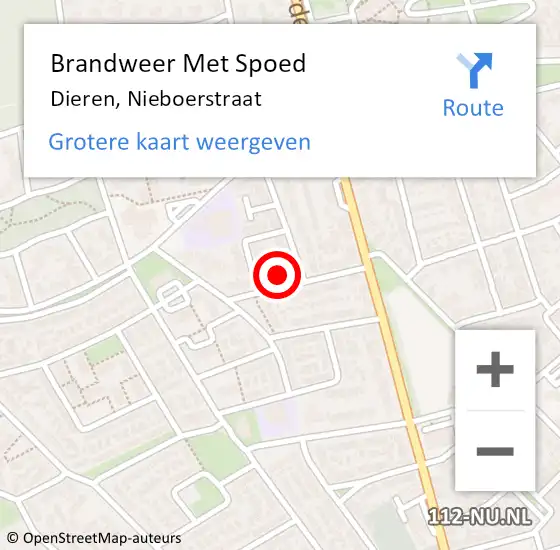 Locatie op kaart van de 112 melding: Brandweer Met Spoed Naar Dieren, Nieboerstraat op 22 april 2022 07:37