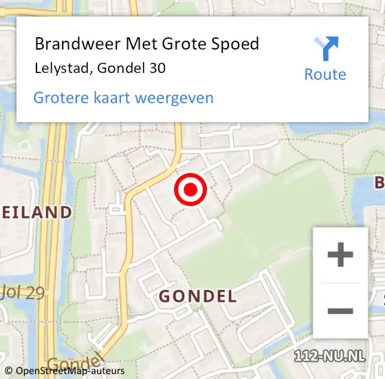 Locatie op kaart van de 112 melding: Brandweer Met Grote Spoed Naar Lelystad, Gondel 30 op 22 april 2022 07:41