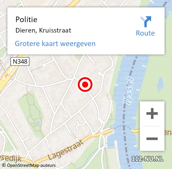 Locatie op kaart van de 112 melding: Politie Dieren, Kruisstraat op 22 april 2022 08:13