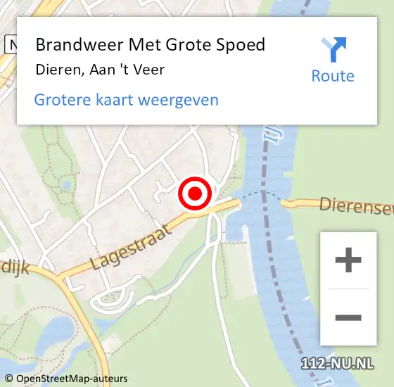 Locatie op kaart van de 112 melding: Brandweer Met Grote Spoed Naar Dieren, Aan 't Veer op 22 april 2022 08:14