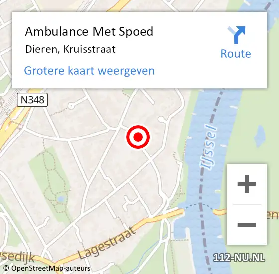 Locatie op kaart van de 112 melding: Ambulance Met Spoed Naar Dieren, Kruisstraat op 22 april 2022 08:18