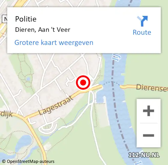Locatie op kaart van de 112 melding: Politie Dieren, Aan 't Veer op 22 april 2022 08:25